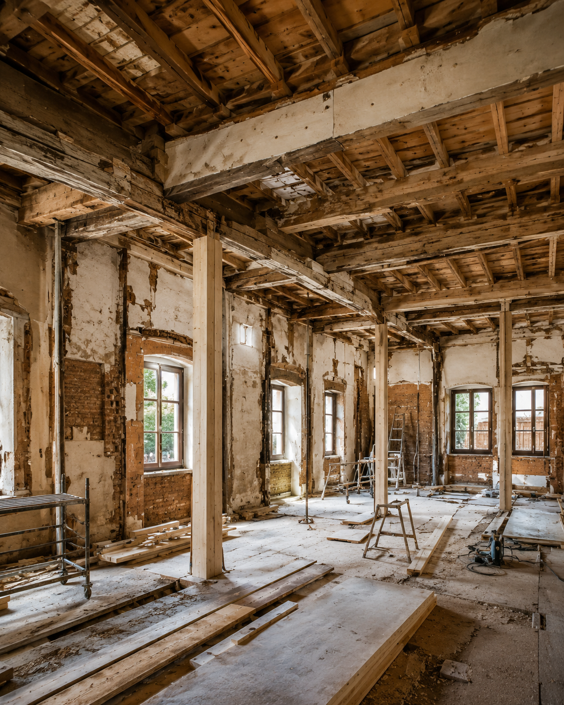 Bestandsraum mit sichtbarer Renovierungsarbeit